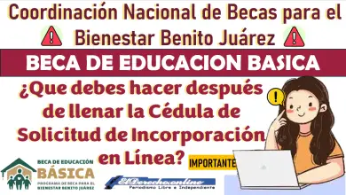 ¿Que debes hacer después de llenar la Cédula de Solicitud de Incorporación en Línea? Beca Benito Juárez de Educación Básica: Información importante