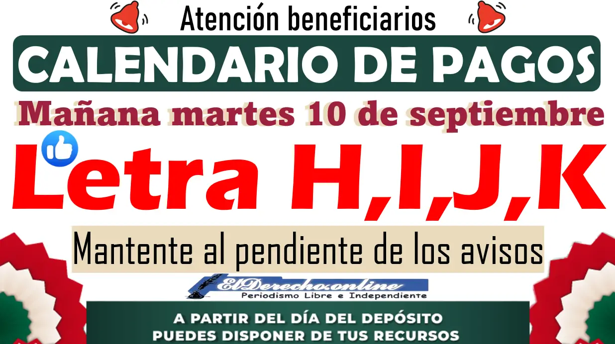 Martes 10 de Septiembre, cobran las letras H, I, J, K | Conoce más información del apoyo aquí.