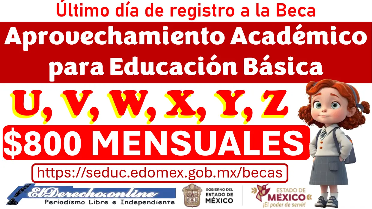 Ultimo día de registro a la Beca por Aprovechamiento Académico para educación Básica U, V, W, X, Y, Z