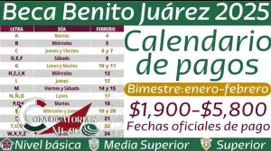 Calendario de Pagos de las Becas Benito Juárez del Primer Bimestre del 2025